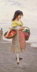 果物や野菜を売る少女